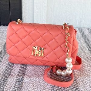 NWT Badgley Mischka messenger crosssbody -CORAL color- pearl strap design